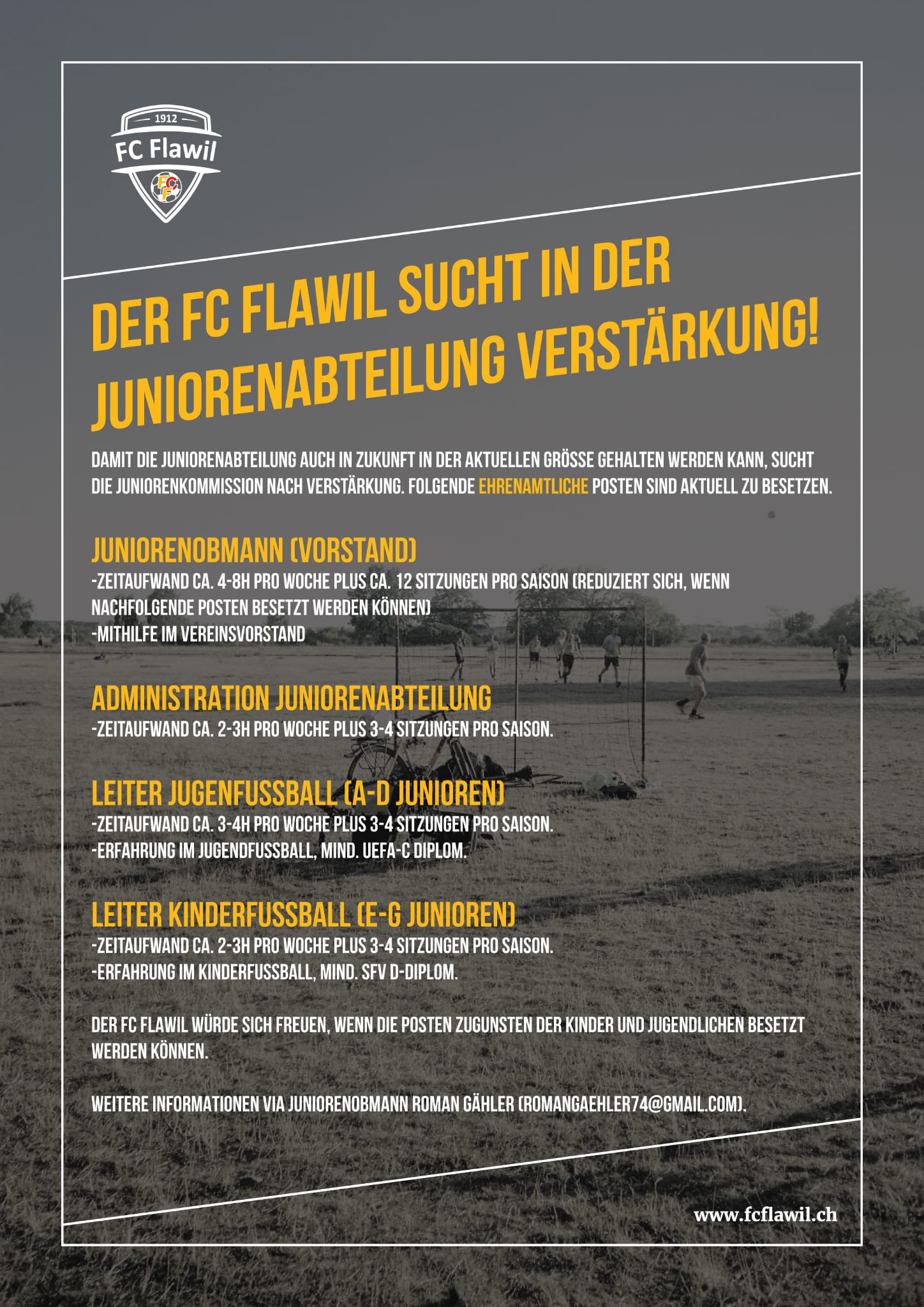 🔴🟡 FC Flawil sucht Verstärkung in der Juniorenabteilung 🔴🟡